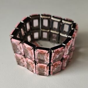 Women's Pink Transparent Stones Set In Hematite Stretch Bracelet